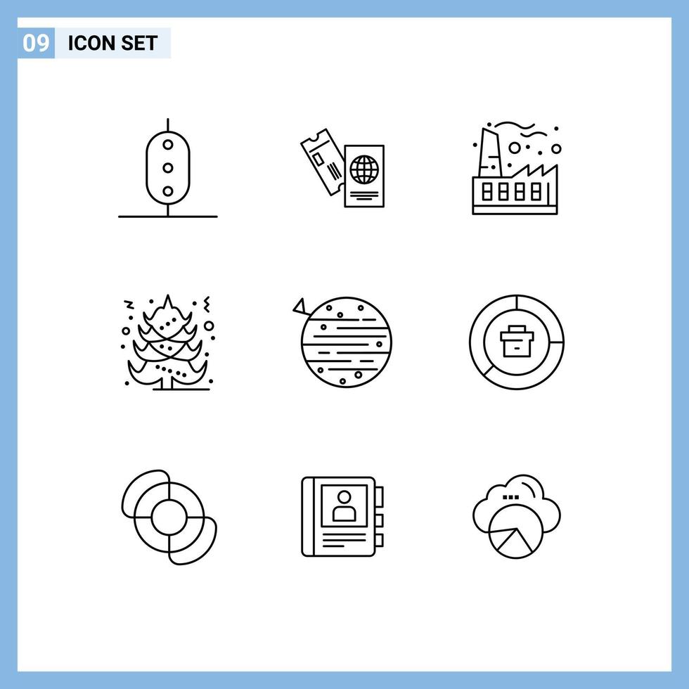 contour de l'interface mobile ensemble de 9 pictogrammes de la planète noël vacances arbre industrie éléments de conception vectoriels modifiables vecteur