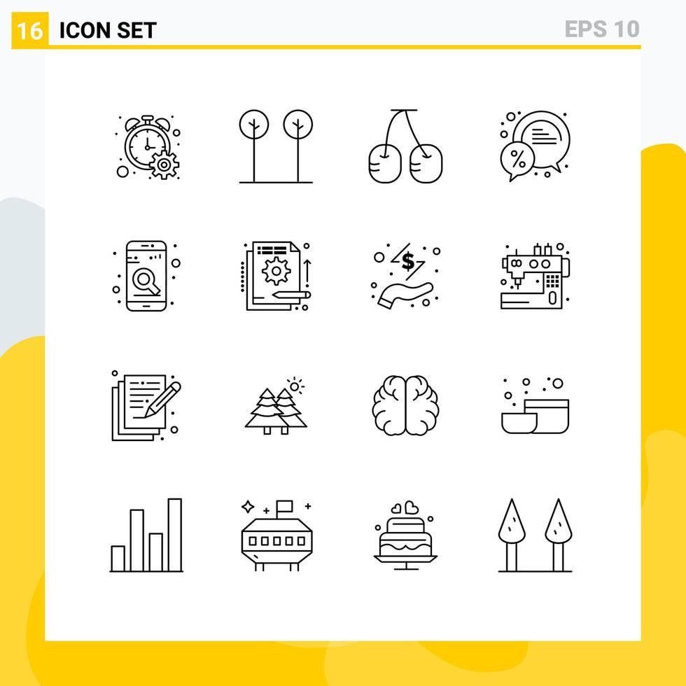 pack d'icônes vectorielles stock de 16 signes et symboles de ligne pour la vente mobile cerise pour cent chat éléments de conception vectoriels modifiables vecteur