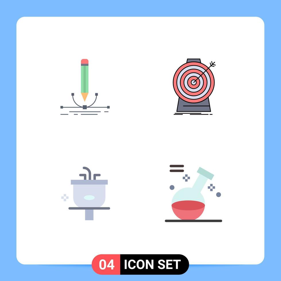 symboles d'icônes universelles groupe de 4 icônes plates modernes d'illustration ciblant des éléments de conception vectoriels modifiables de salle de bains de mise au point graphique vecteur