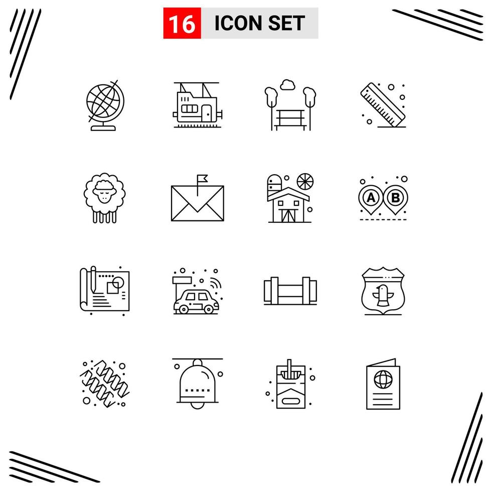 16 contours vectoriels thématiques et symboles modifiables des éléments de conception vectoriels modifiables de l'école de bélier de la vue des moutons de communication vecteur