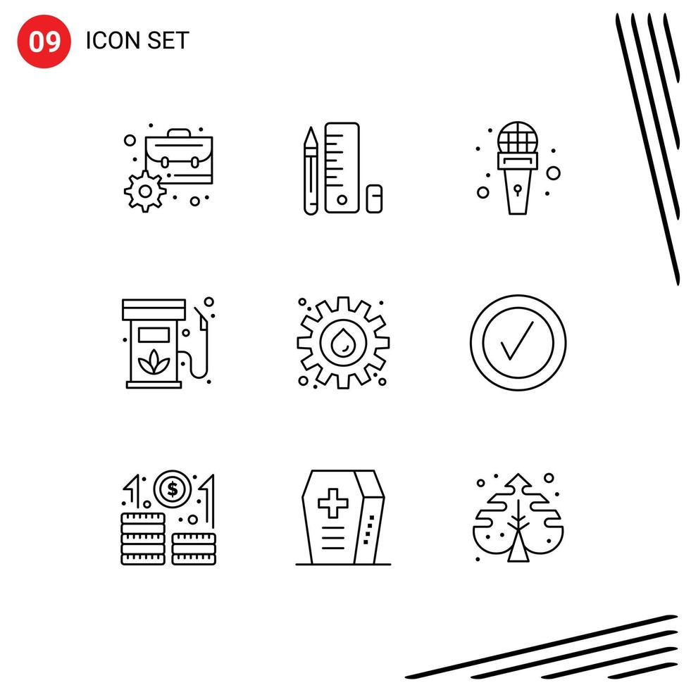 ensemble de 9 symboles d'icônes d'interface utilisateur modernes signes pour l'énergie gaz mic écologie biodiesel éléments de conception vectoriels modifiables vecteur
