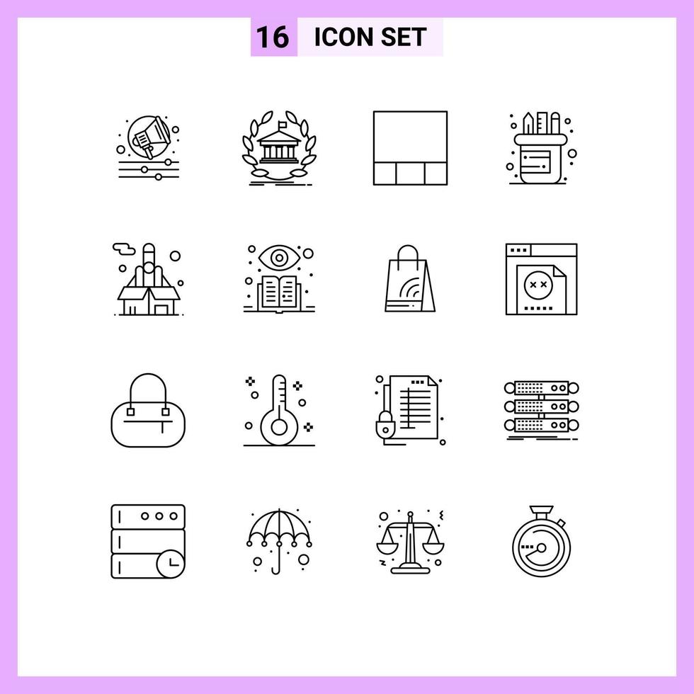 16 ensemble de contours d'interface utilisateur de signes et symboles modernes d'éléments de conception vectoriels modifiables de stylo d'entreprise d'éducation de force de démarrage vecteur