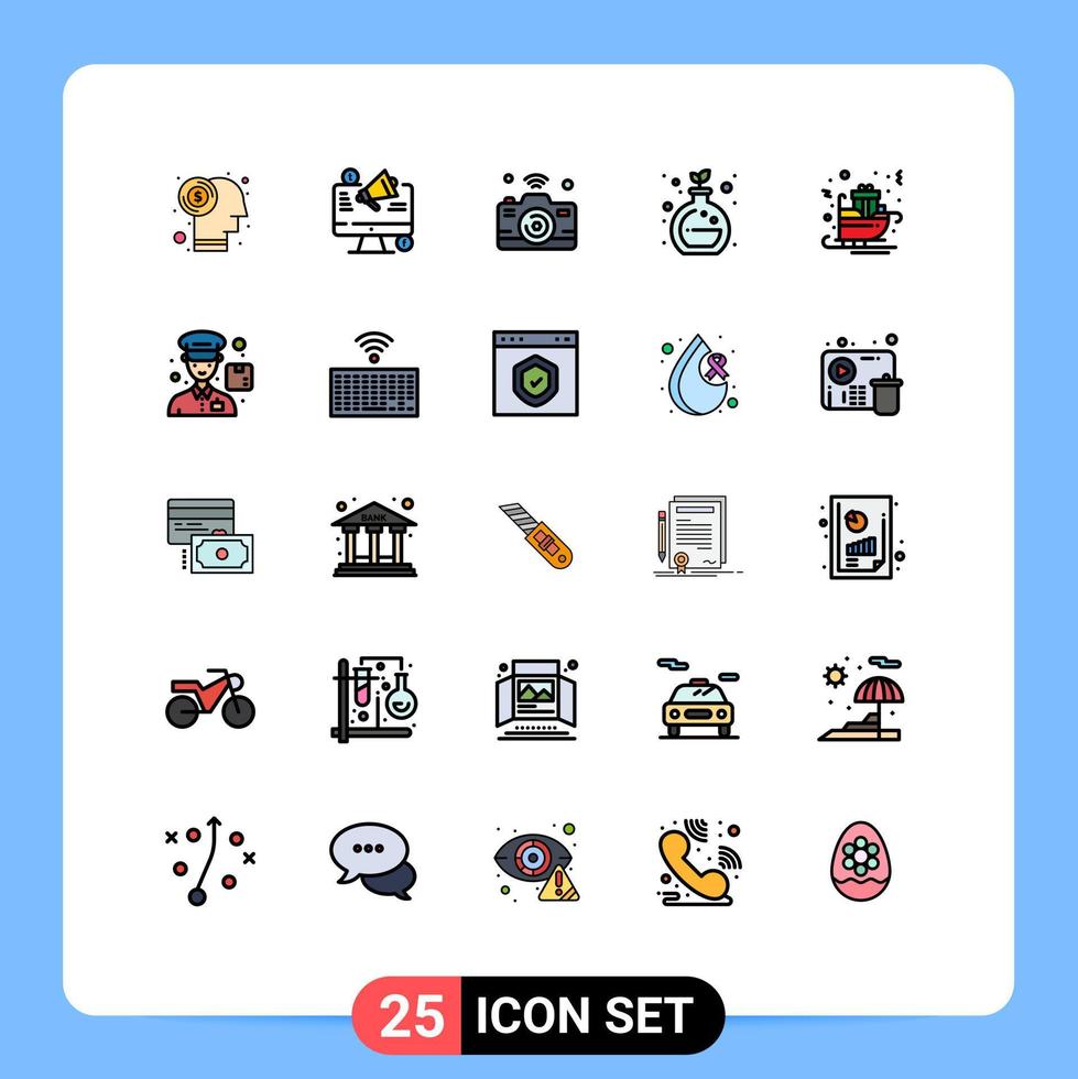 interface mobile ligne remplie couleur plate ensemble de 25 pictogrammes de chariot publicité verte chimie internet des objets éléments de conception vectoriels modifiables vecteur