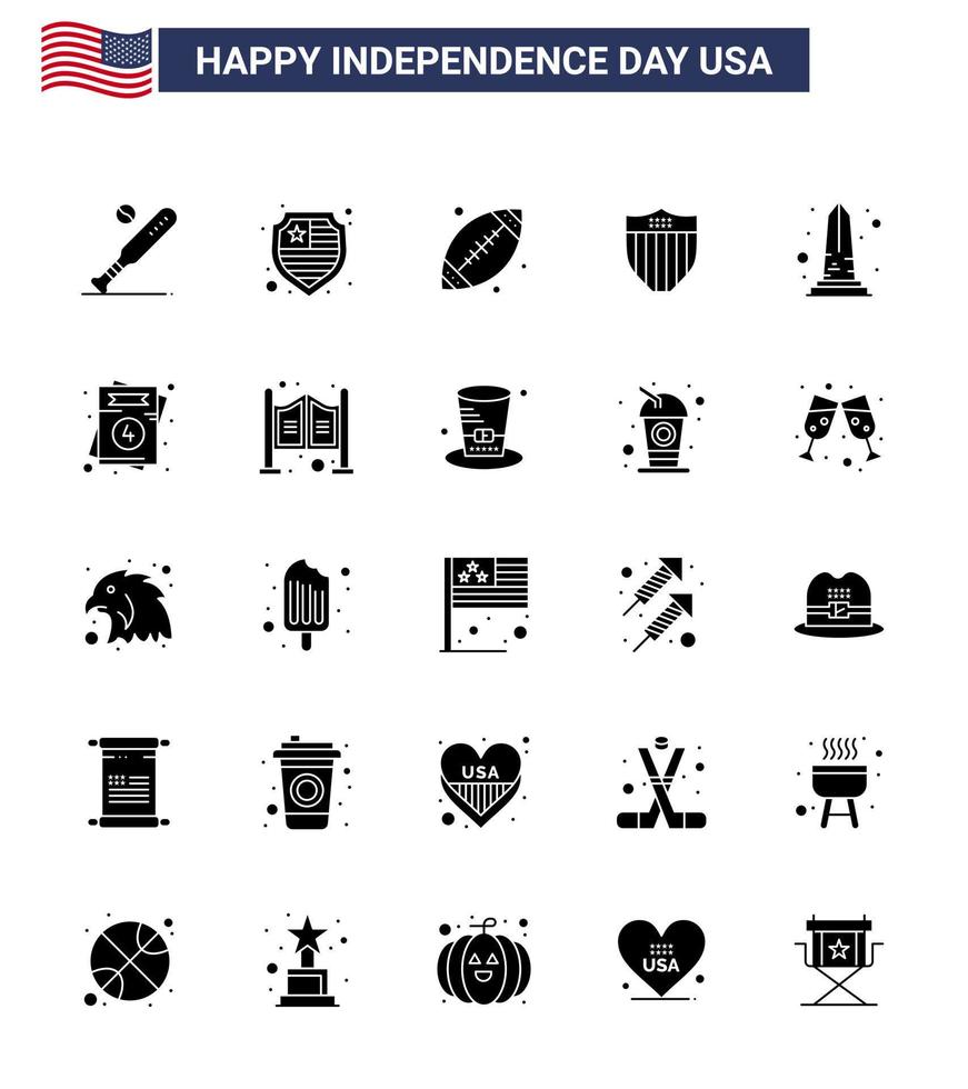 usa indépendance jour glyphe solide ensemble de 25 pictogrammes usa de monument usa ball seurity américain modifiable usa day vector design elements