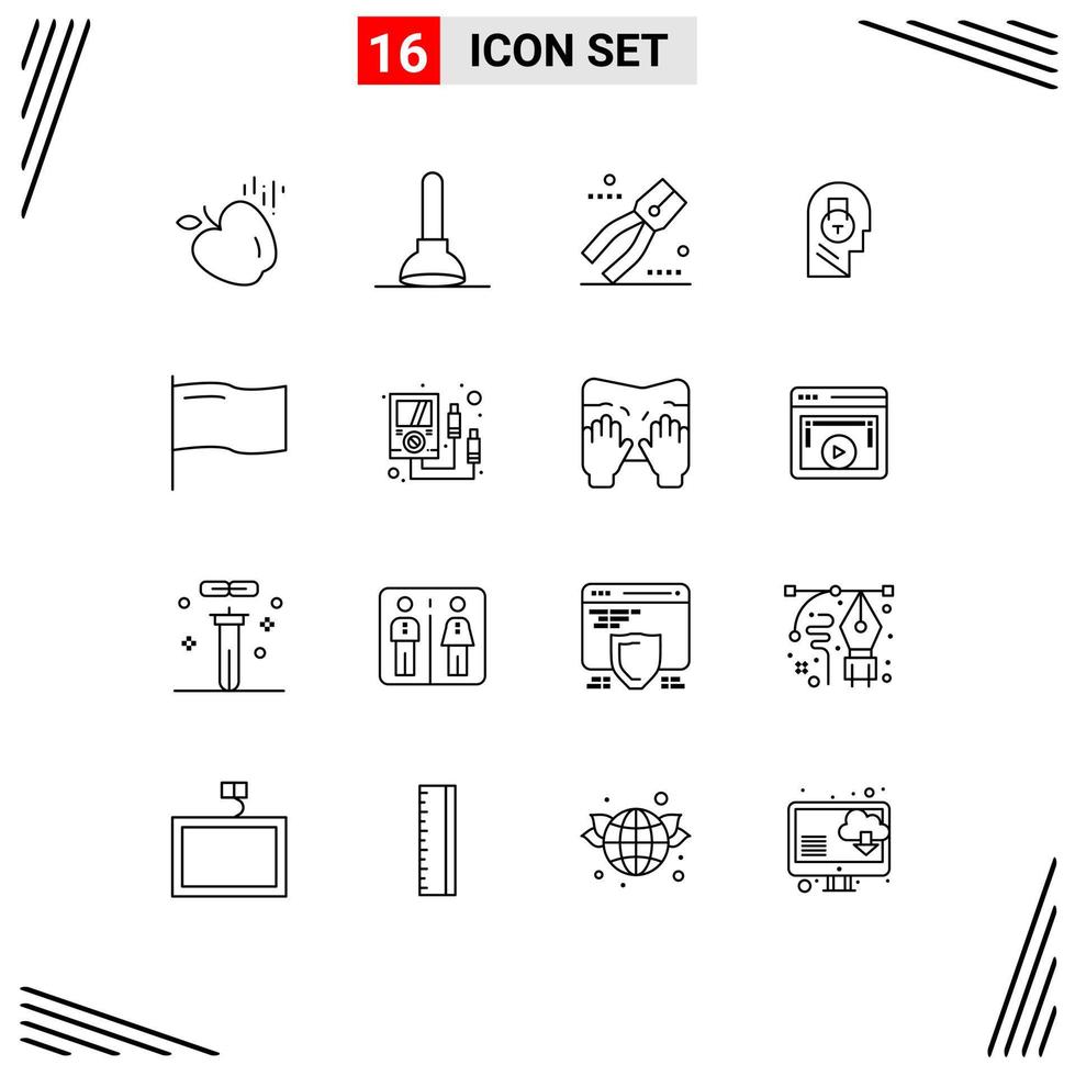 16 ensemble de contours d'interface utilisateur de signes et symboles modernes de marque pays pince message utilisateur éléments de conception vectoriels modifiables vecteur