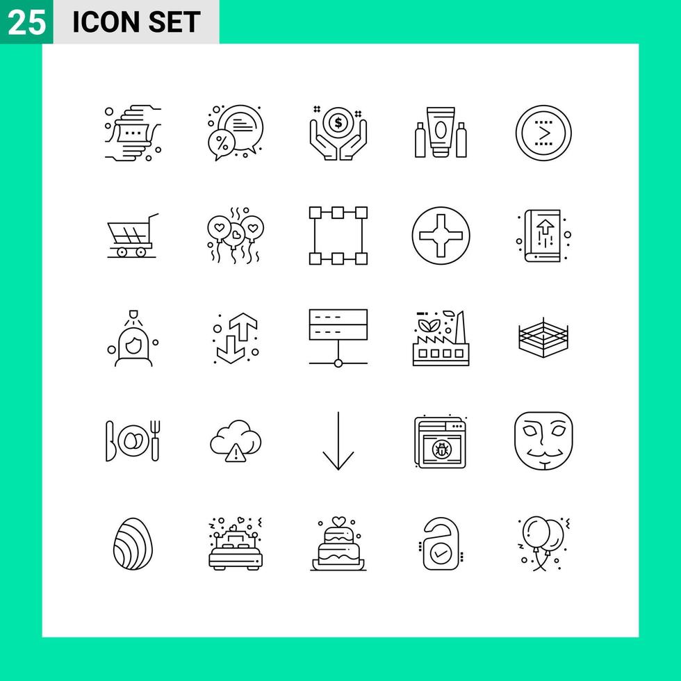 groupe de 25 lignes de signes et de symboles pour les éléments de conception vectoriels modifiables de l'argent du sport de la crème de soins de santé vecteur