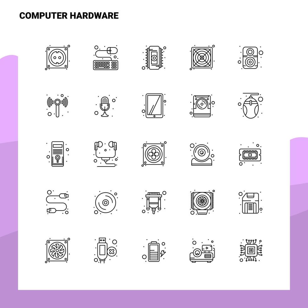 ensemble d'icônes de ligne de matériel informatique ensemble de 25 icônes conception de style minimalisme vectoriel icônes noires définies pack de pictogrammes linéaires