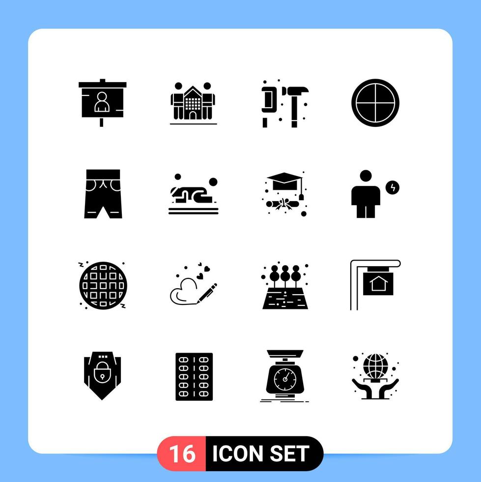 interface utilisateur pack de 16 glyphes solides de base d'éléments de conception vectoriels modifiables d'ingénieur de marteau de maison de décoration de maison vecteur