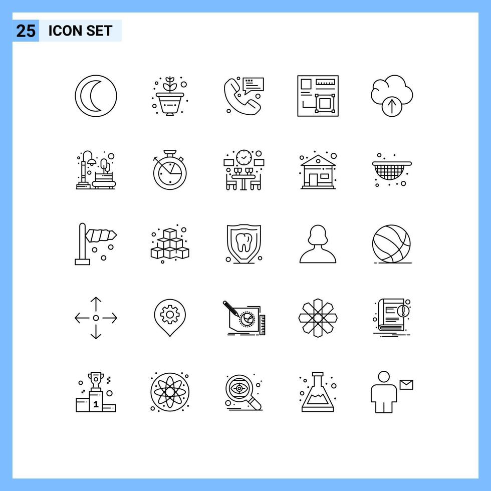 pack de 25 signes et symboles de lignes modernes pour les supports d'impression Web tels que la conception de contact numérique cloud éléments de conception vectoriels modifiables vecteur