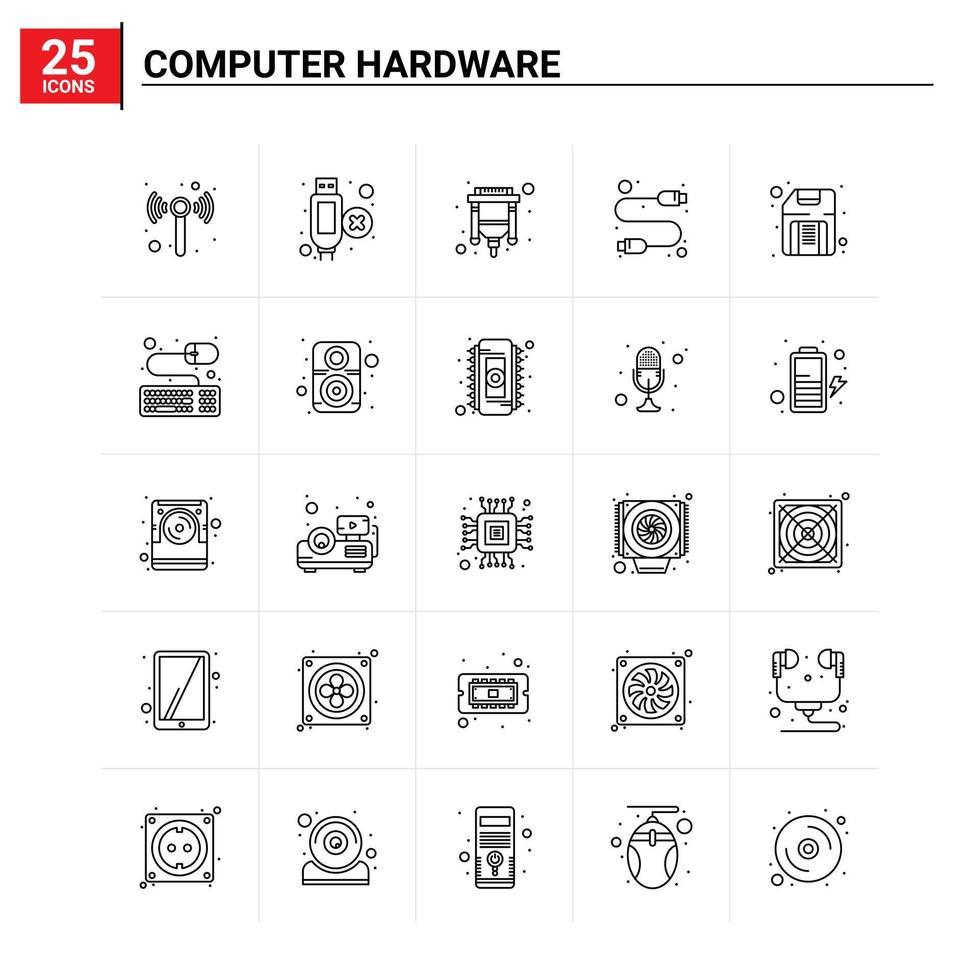25 jeu d'icônes de matériel informatique fond vectoriel