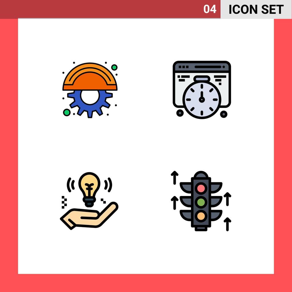 4 concept de couleur plate fillline pour les sites Web mobiles et les lames d'applications safe gear time rood éléments de conception vectoriels modifiables vecteur