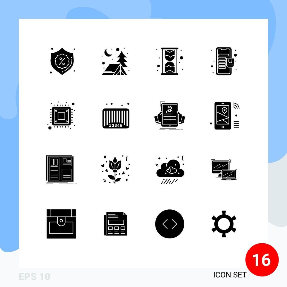 16 concept de glyphe solide pour les sites Web mobiles et applications stockage cpu heure ordinateur mobile éléments de conception vectoriels modifiables vecteur