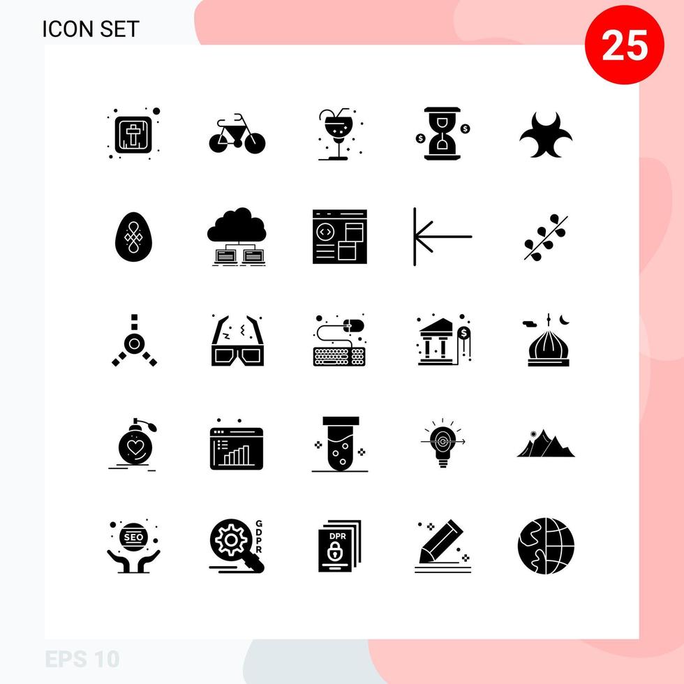 ensemble de 25 symboles d'icônes d'interface utilisateur modernes signes pour signe heure d'investissement en verre bio éléments de conception vectoriels modifiables vecteur