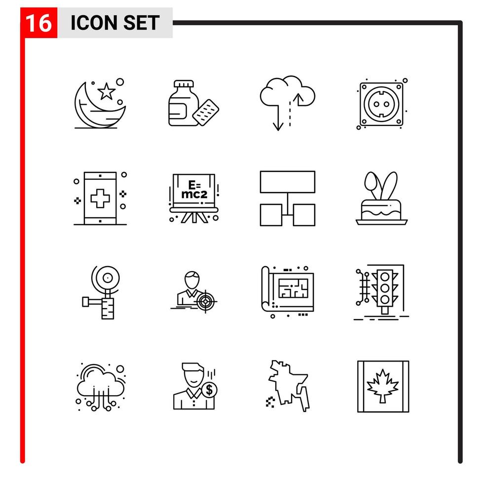 16 icônes générales pour la conception de sites Web d'impression et d'applications mobiles 16 symboles de contour signes isolés sur fond blanc pack de 16 icônes vecteur