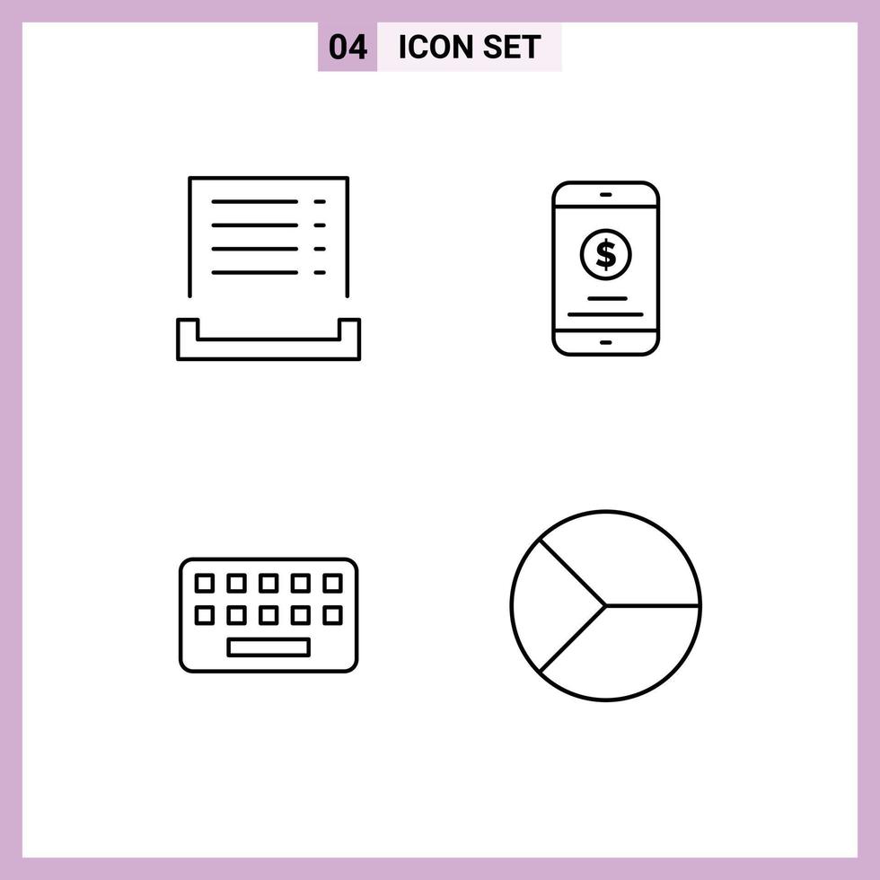 ligne d'interface mobile ensemble de 4 pictogrammes de reçu de saisie de facture clé de paiement mobile éléments de conception vectoriels modifiables vecteur