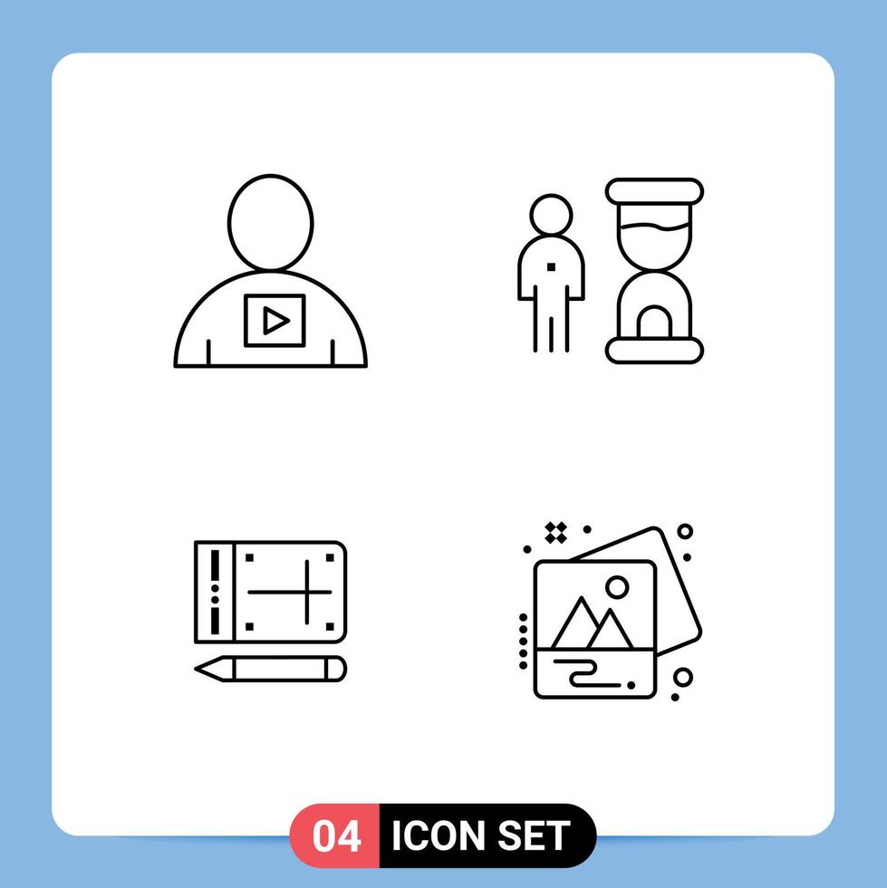 pictogramme ensemble de 4 couleurs plates remplies simples d'avatar personne date limite de lecture crayon éléments de conception vectoriels modifiables vecteur