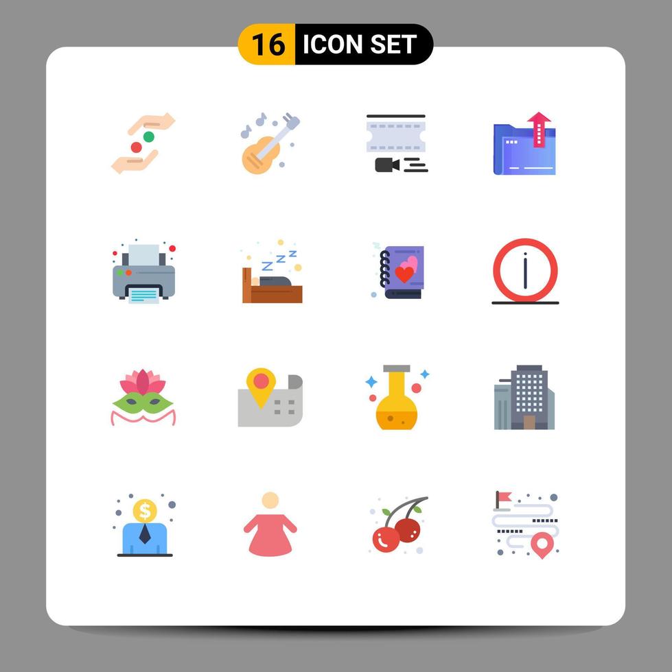 interface mobile couleur plate ensemble de 16 pictogrammes de fichier fax musique dacoment film fixe pack modifiable d'éléments de conception de vecteur créatif