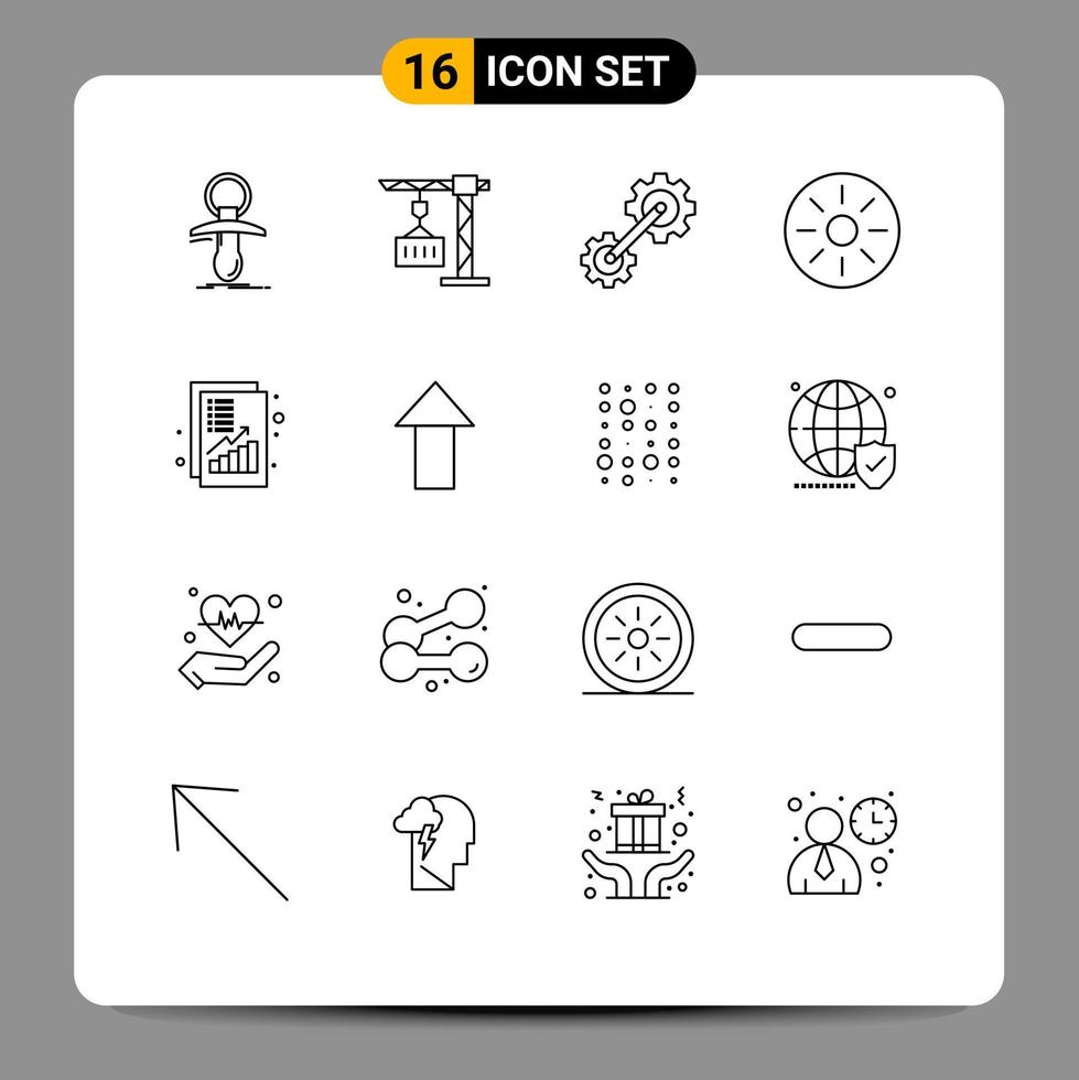 16 ensemble de contours d'interface utilisateur de signes et symboles modernes d'analyse kiwi intérieur expédition alimentaire éléments de conception vectoriels modifiables industriels vecteur