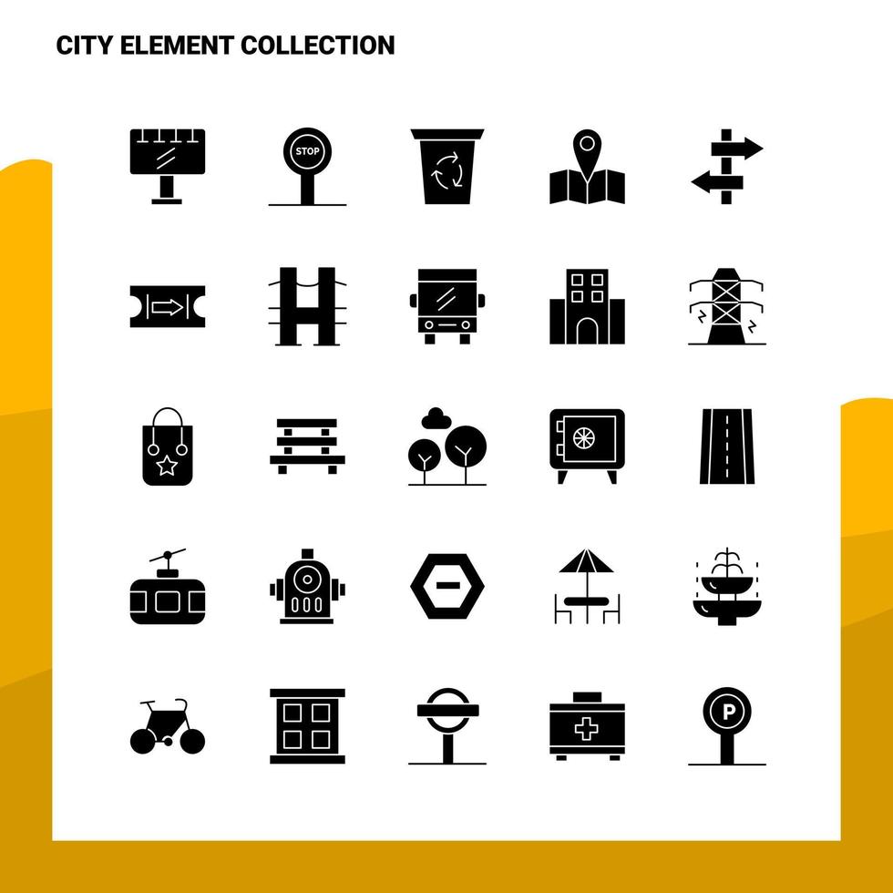 25 jeu d'icônes de collection d'éléments de ville modèle d'illustration vectorielle d'icône de glyphe solide pour des idées web et mobiles pour une entreprise commerciale vecteur