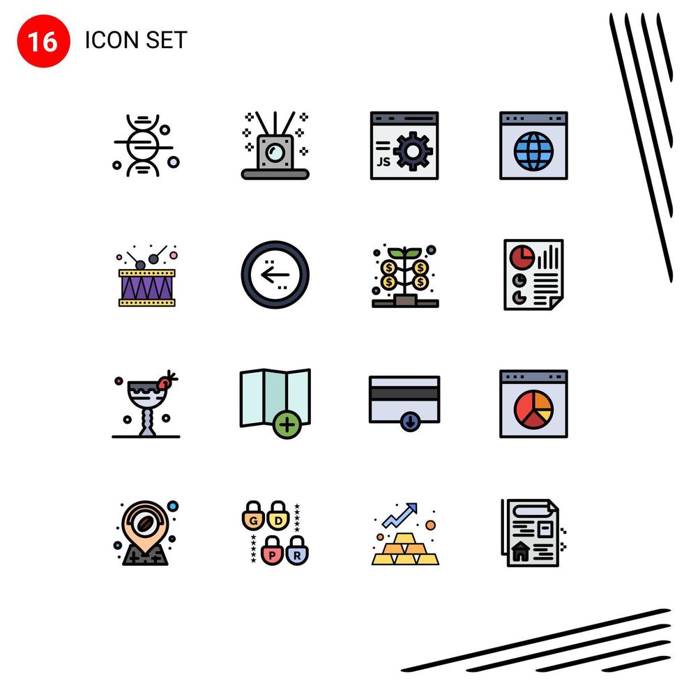 pictogramme ensemble de 16 lignes simples remplies de couleur plate d'url de tambour programmation de lien de navigateur éléments de conception vectoriels créatifs modifiables vecteur