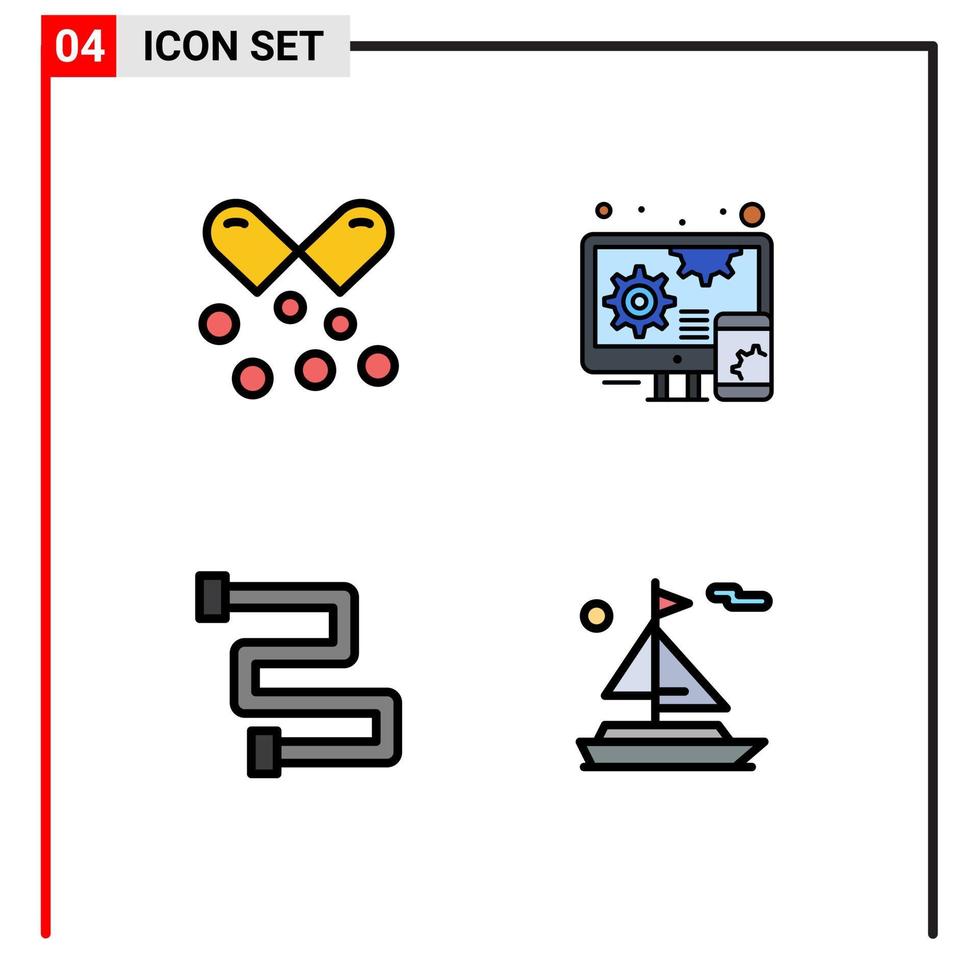 ensemble de 4 symboles d'icônes d'interface utilisateur modernes signes pour la conception de capsules oméga de chauffage au mazout plage éléments de conception vectoriels modifiables vecteur