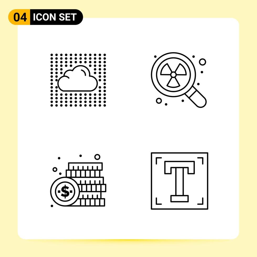 4 icônes créatives pour la conception de sites Web modernes et des applications mobiles réactives 4 signes de symboles de contour sur fond blanc 4 pack d'icônes vecteur