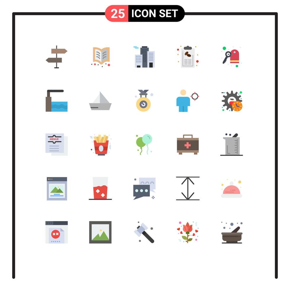 pack de couleurs plates de 25 symboles universels de liste d'hôtels lisant des éléments de conception vectoriels modifiables vecteur