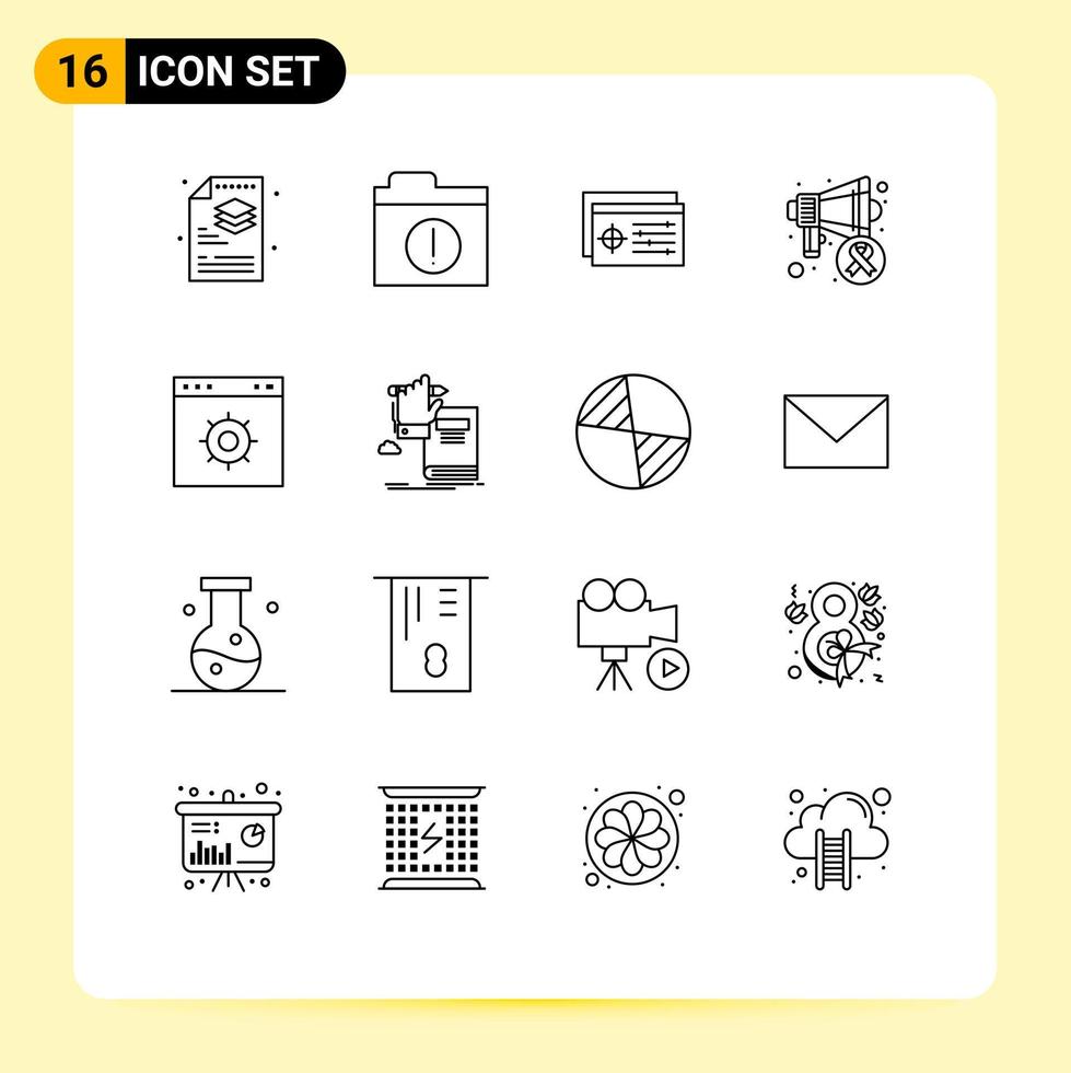 16 icônes créatives signes et symboles modernes des éléments de conception vectoriels modifiables de sensibilisation au monde du contrôleur de navigateur de page Web vecteur