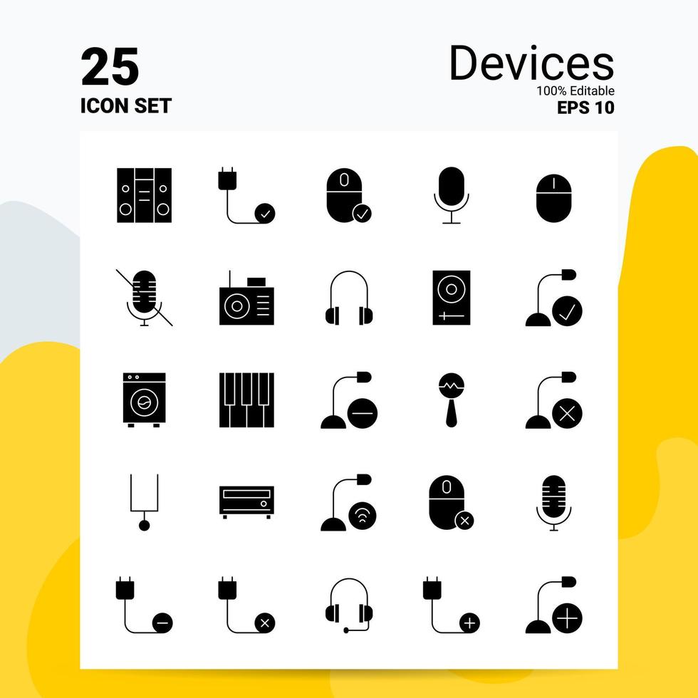 25 appareils jeu d'icônes 100 eps modifiables 10 fichiers idées de concept de logo d'entreprise conception d'icône de glyphe solide vecteur