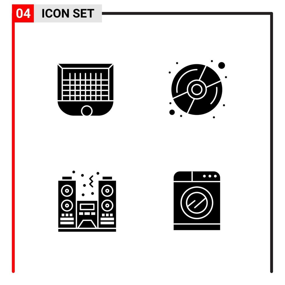 4 icônes générales pour l'impression de sites Web et les applications mobiles 4 signes de symboles de glyphe isolés sur fond blanc 4 pack d'icônes vecteur