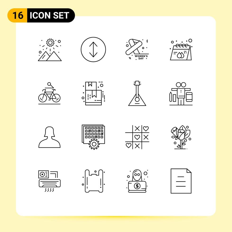 pack de 16 signes et symboles de contours modernes pour les supports d'impression Web tels que l'activité de vélo produit féminin papier éléments de conception vectoriels modifiables vecteur
