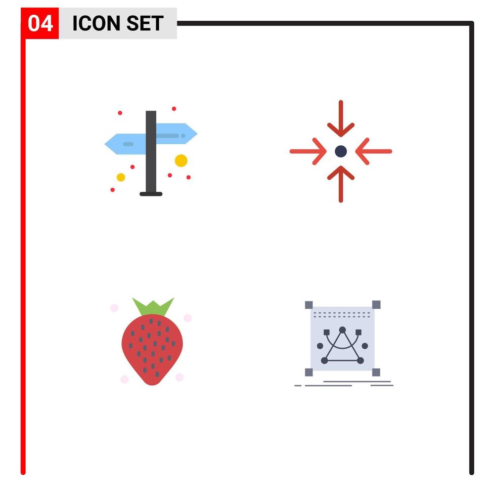 interface mobile icône plate ensemble de 4 pictogrammes de direction berry arrow fraise édition éléments de conception vectoriels modifiables vecteur