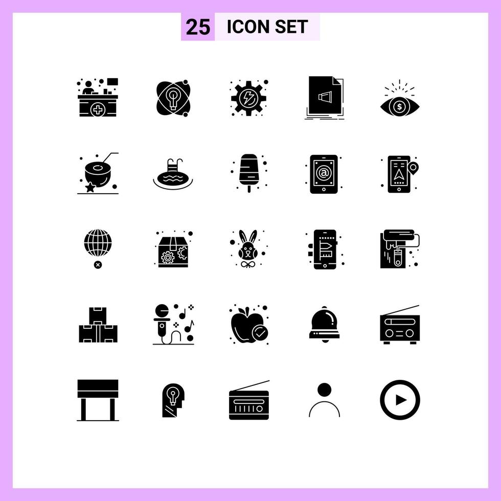 25 concept de glyphe solide pour les sites Web mobiles et applications investissement fichier de musique d'énergie sonore éléments de conception vectoriels modifiables vecteur