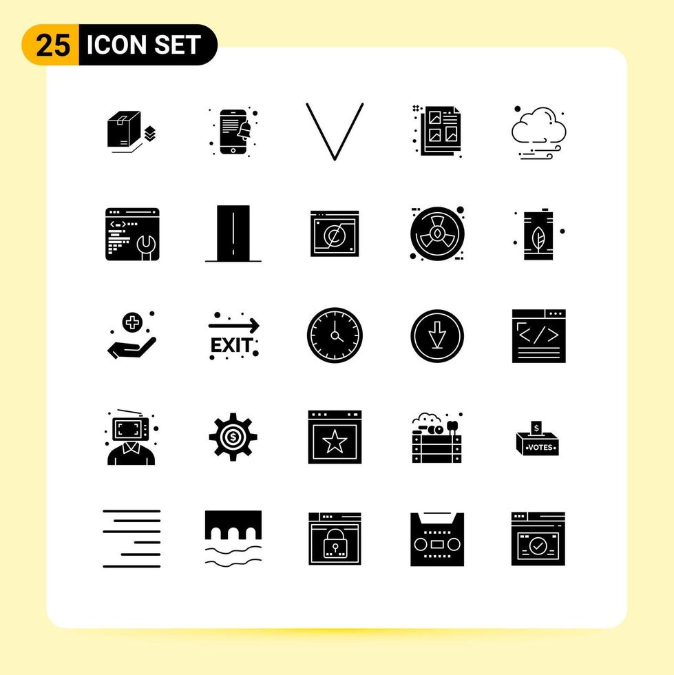 interface mobile glyphe solide ensemble de 25 pictogrammes d'éléments de conception vectorielle modifiables de document de nuage de fond de nuit de développement vecteur