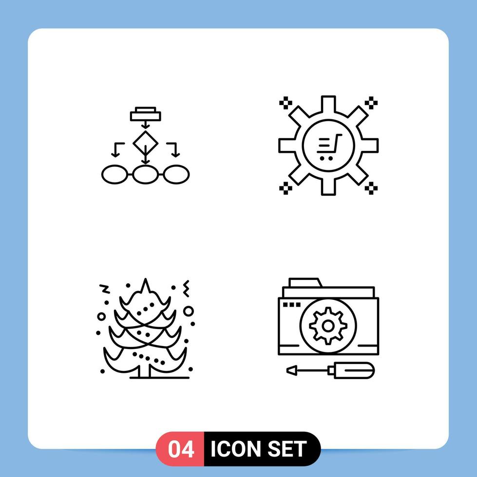 pack de 4 couleurs plates remplies créatives d'organigramme processus de marketing architecture de données flux de travail éléments de conception vectoriels modifiables de noël vecteur