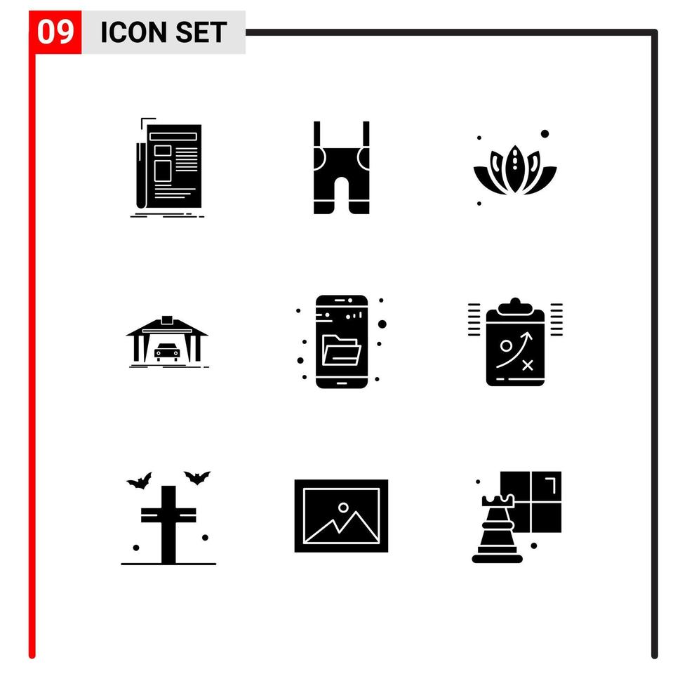 symboles d'icônes universels groupe de 9 glyphes solides modernes de construction pantalons de construction usine de garage éléments de conception vectoriels modifiables vecteur