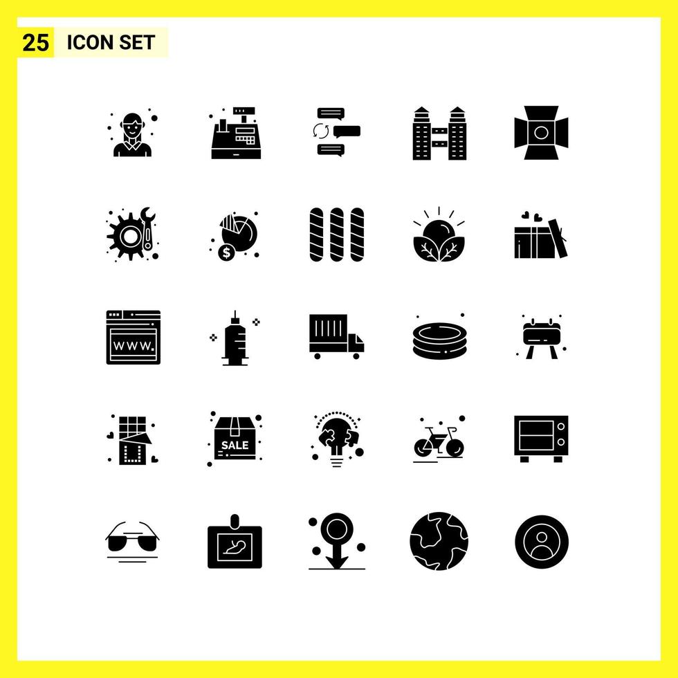 25 pack de glyphes solides de l'interface utilisateur de signes et symboles modernes de la construction du dialogue robot commercial éléments de conception vectoriels modifiables vecteur