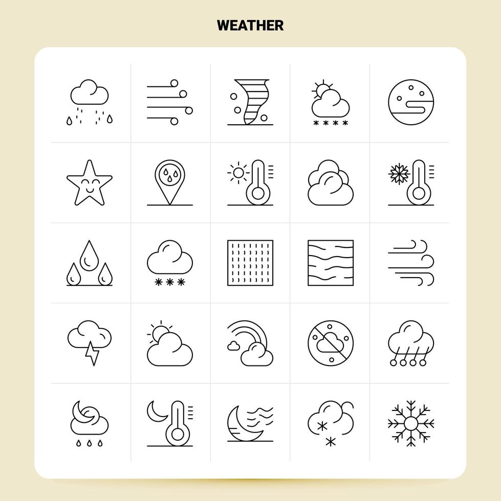 contour 25 météo icône ensemble vecteur ligne style conception noir icônes ensemble linéaire pictogramme pack web et mobile affaires idées conception illustration vectorielle