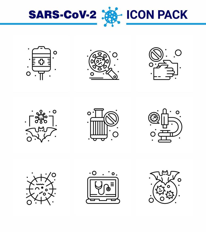 icône de conseils de précaution contre les coronavirus pour la présentation des lignes directrices sur les soins de santé pack d'icônes de 9 lignes telles que le virus de la chauve-souris coronavirus touchez les éléments de conception vectoriels de la maladie du coronavirus viral pandémique 2019nov vecteur
