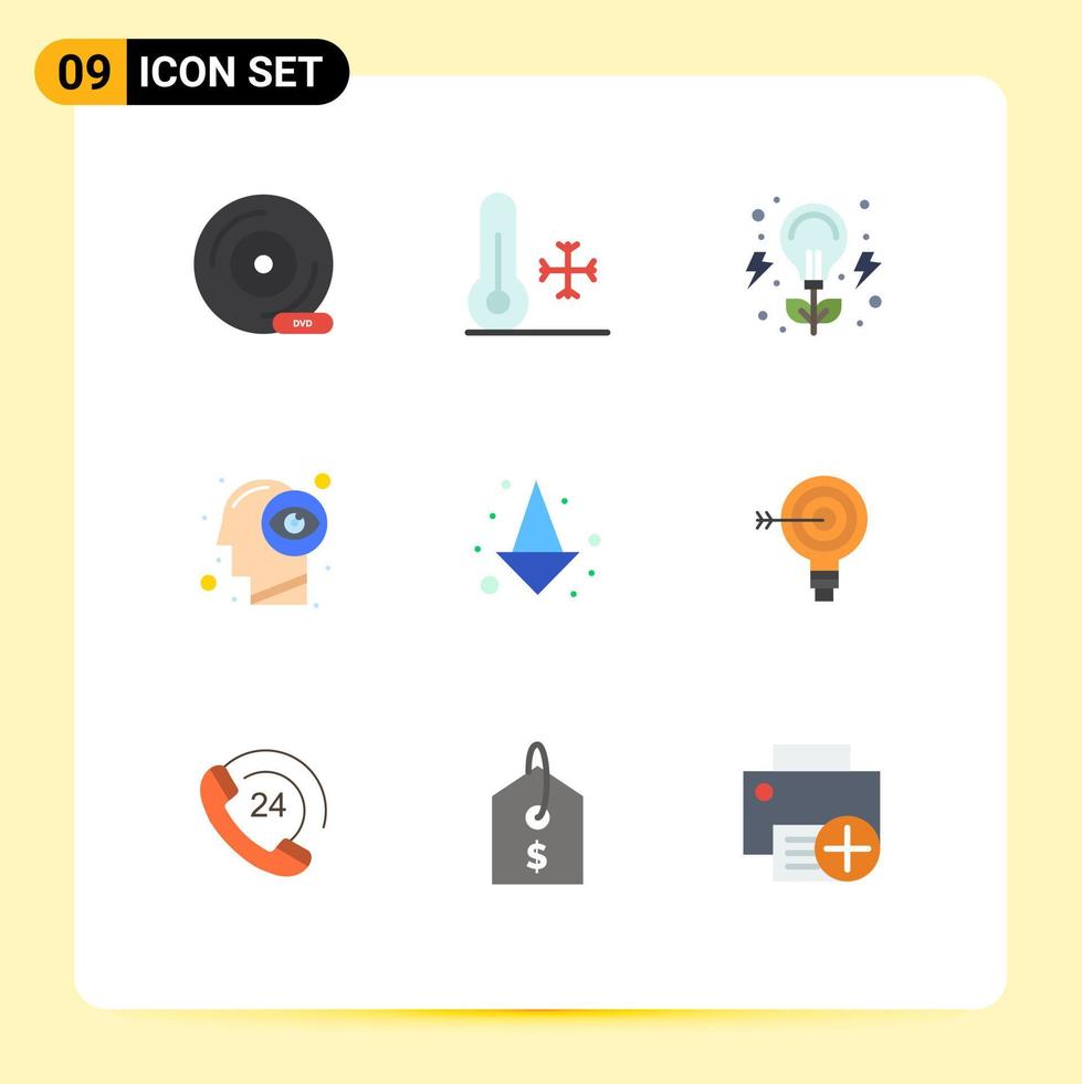 groupe de 9 signes et symboles de couleurs plates pour la vision de la flèche météo esprit nature éléments de conception vectoriels modifiables vecteur