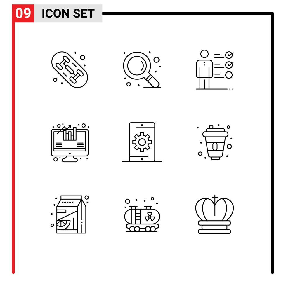 pack de 9 contours modernes signes et symboles pour les supports d'impression Web tels que l'optimisation de la recherche compétences professionnelles croissance des médias éléments de conception vectoriels modifiables vecteur