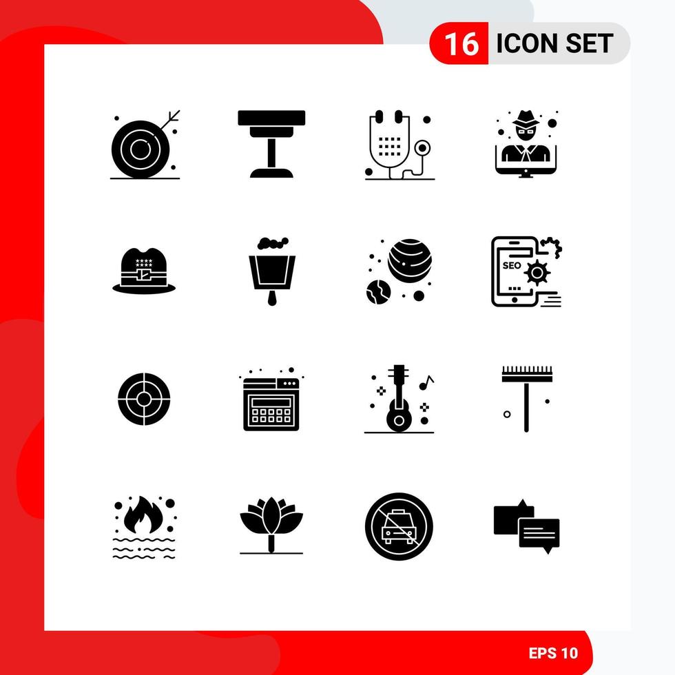 16 interface utilisateur pack de glyphes solides de signes et symboles modernes de l'homme médecine meubles santé fitness éléments de conception vectoriels modifiables vecteur