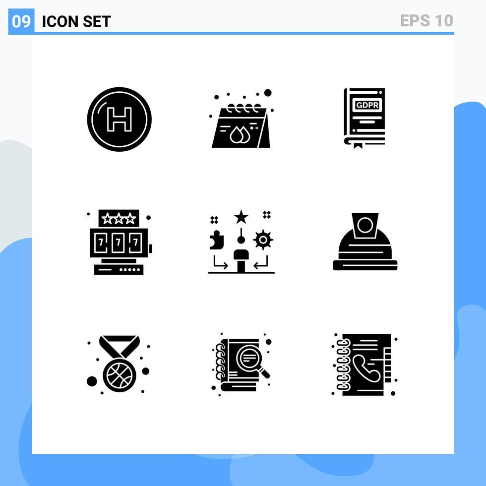 ensemble de 9 glyphes solides vectoriels sur la grille pour l'histoire d'impression de machine à sous de jeu gdpr éléments de conception vectoriels modifiables vecteur