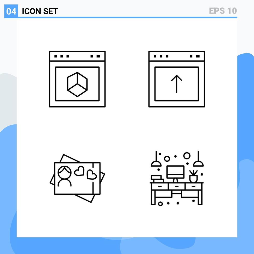 icônes de style moderne à 4 lignes symboles de contour pour un usage général signe d'icône de ligne créative isolé sur fond blanc pack de 4 icônes vecteur