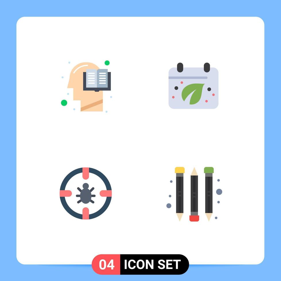 4 icônes plates universelles définies pour les applications web et mobiles book bug human day network éléments de conception vectoriels modifiables vecteur