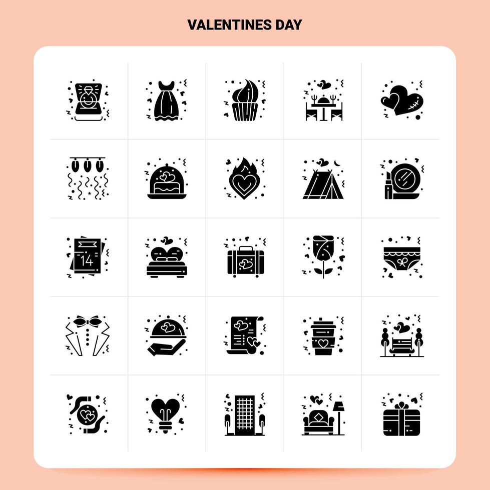 ensemble d'icônes solides 25 saint valentin conception de style glyphe vectoriel icônes noires ensemble web et mobile idées d'affaires conception illustration vectorielle
