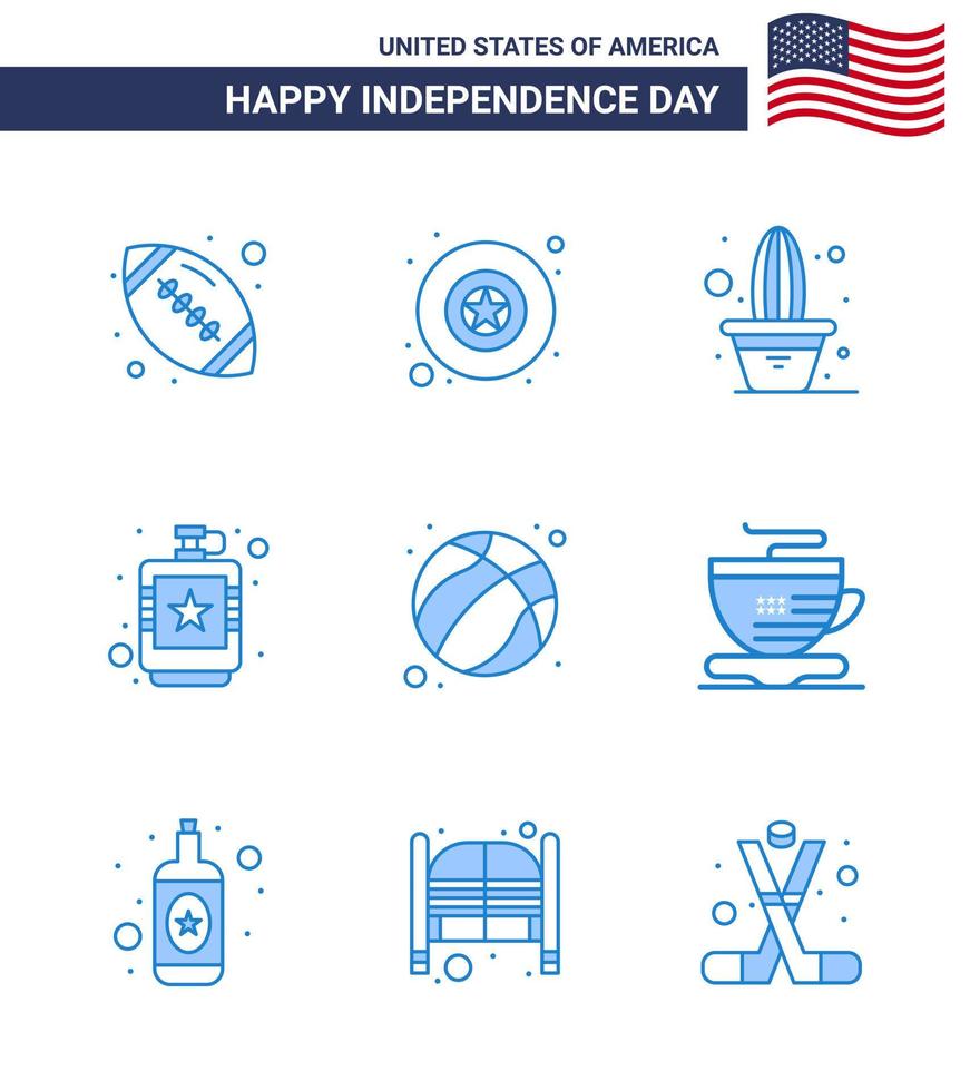 ensemble de 9 icônes de la journée des états-unis symboles américains signes de la fête de l'indépendance pour la balle liquide fleur hanche boisson modifiable éléments de conception de vecteur de la journée des états-unis