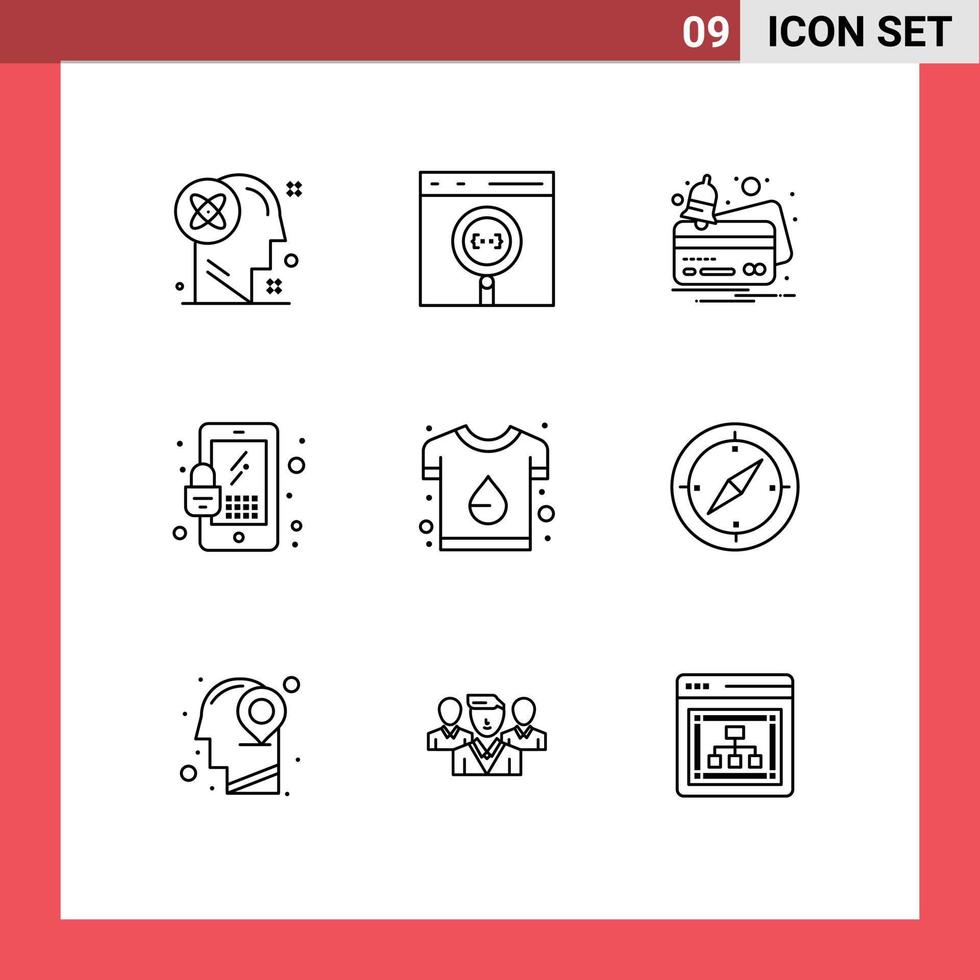 ensemble de 9 symboles d'icônes d'interface utilisateur modernes signes pour la marque mobile développer des éléments de conception vectoriels modifiables de notification de verrouillage vecteur