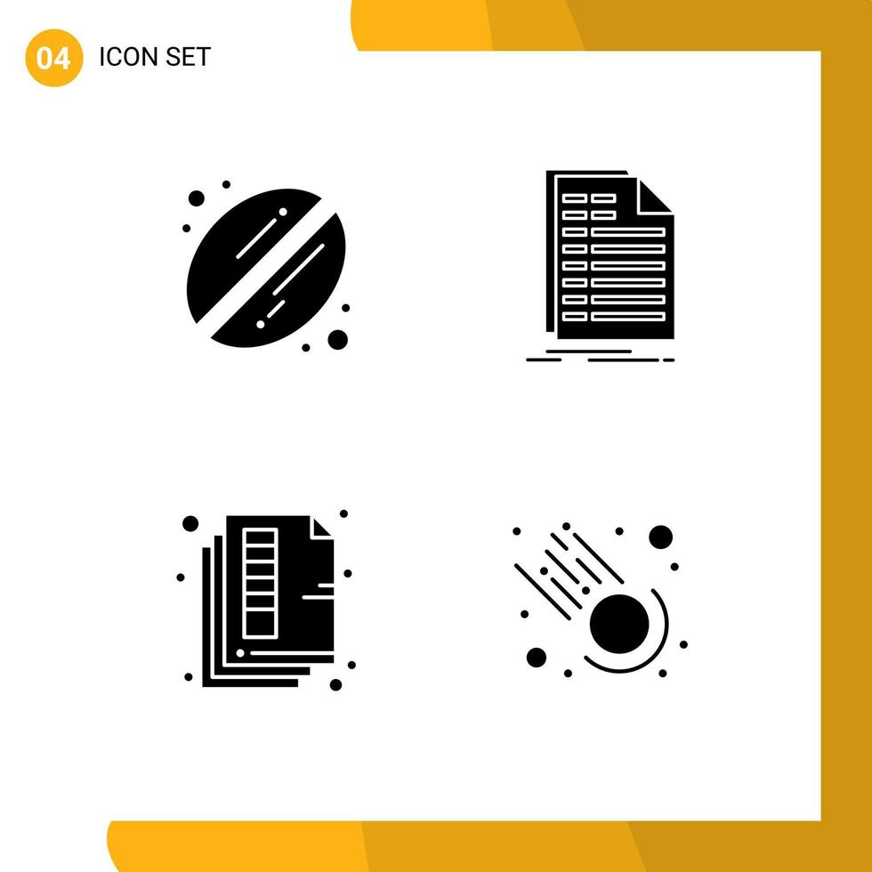 pack de glyphes solides de 4 symboles universels d'éléments de conception vectoriels modifiables d'impression de facture de page de haricot vecteur