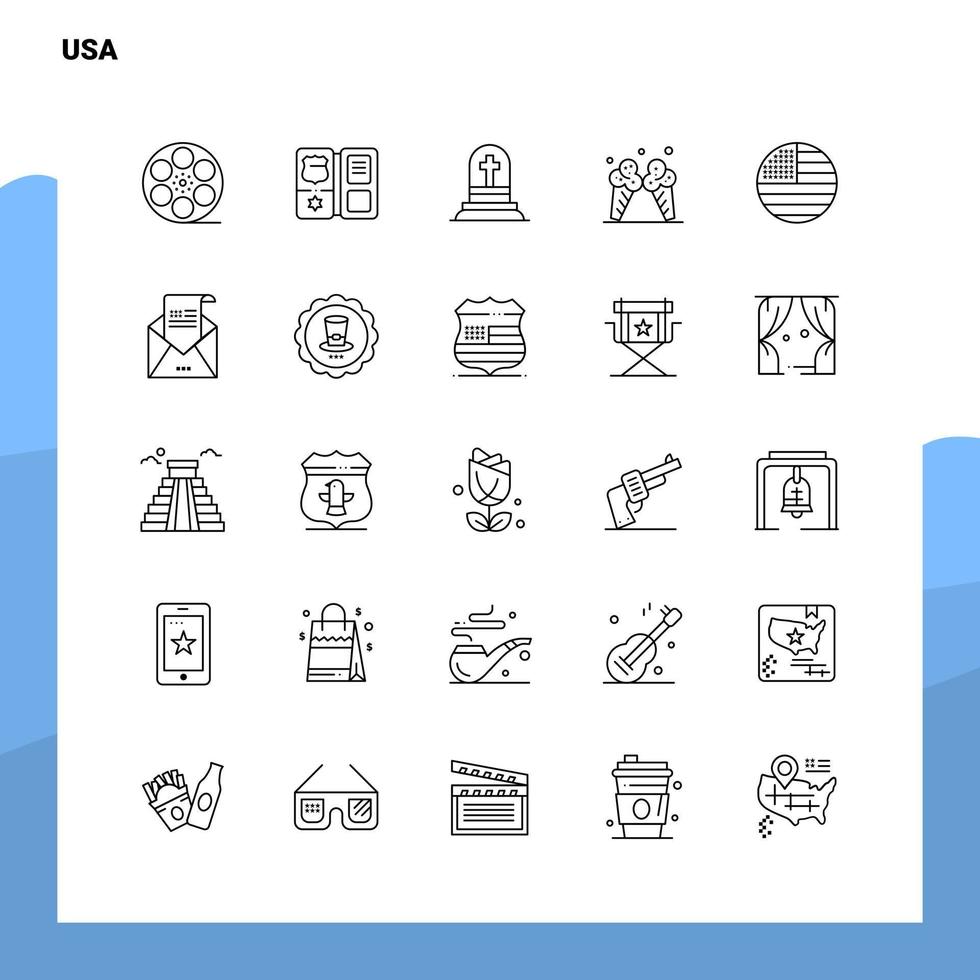ensemble d'icônes de ligne usa ensemble 25 icônes vecteur minimalisme style design icônes noires ensemble pack de pictogrammes linéaires